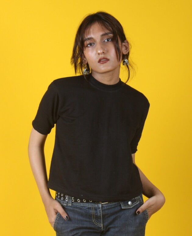 Solid Black Over Size Crop Top